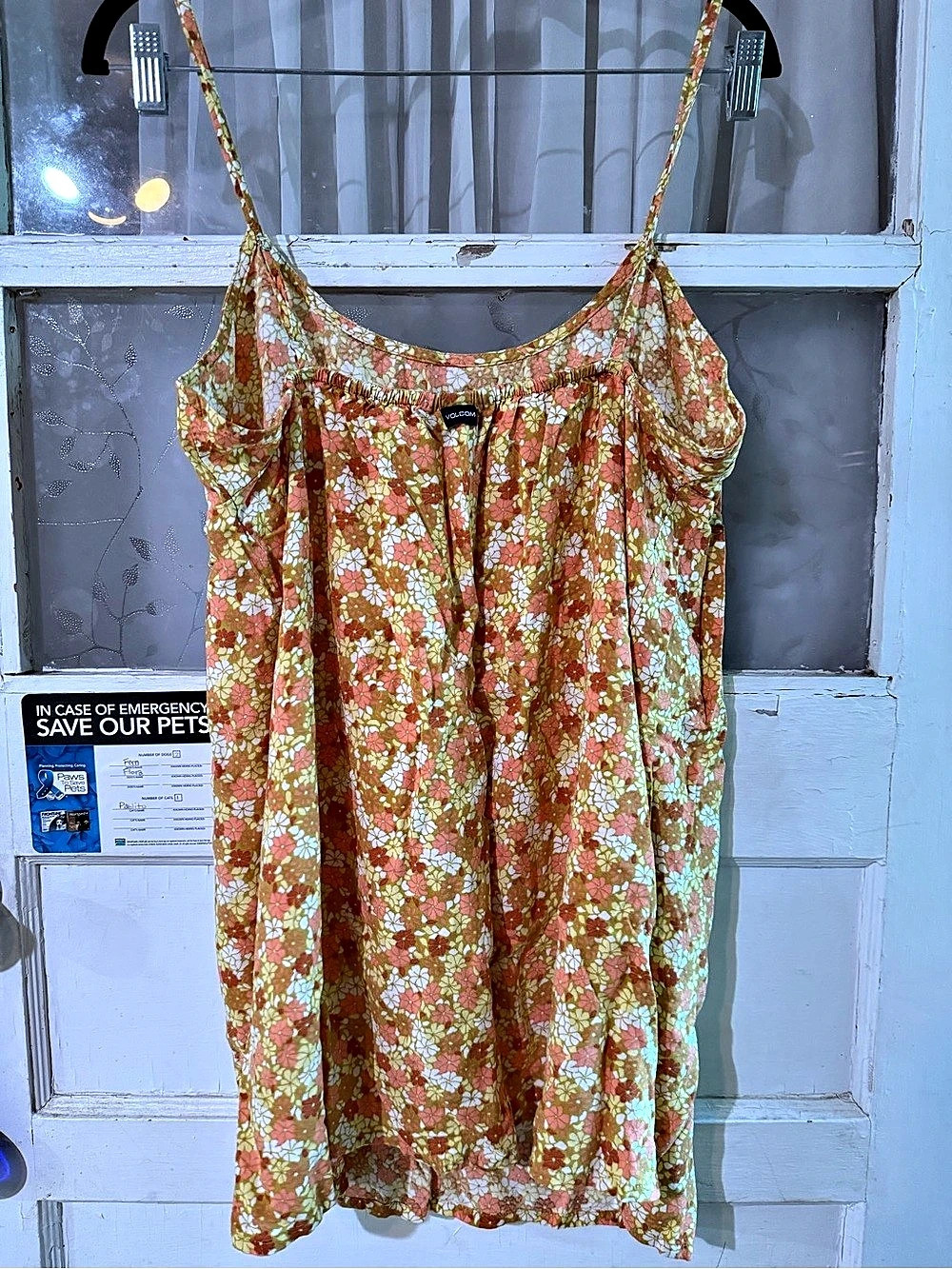 Volcom Floral Mini Dress in Brown & Pink Large Like New